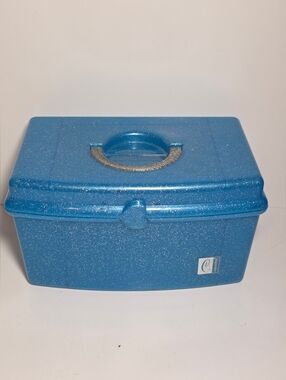 Vintage 90s Y2K Caboodles Makeup Case Sparkle Blue Glitter Handle Mirror Tray